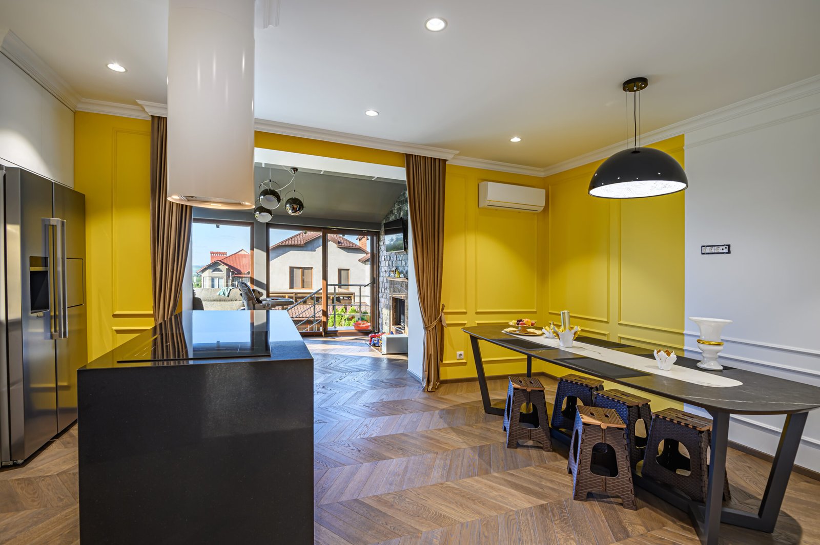 Modern luxury kitchen and dining room Interior in family house with minimal design